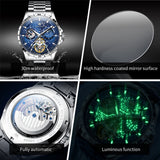 OLEVS 6689 Automatic Watches for Mens Starry Sky Skeleton Tourbillon Self Winding Mechanical Moon Phase Luminous Waterproof Luxury Dress Mens Wrist Watches Gifts Reloj Para Hombre Black/Blue/Green