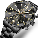 OLEVS 3678 Watches for Men Luxury Dress Chronograph Analog Quartz Gold Plated Stainless Steel Moon Phase Waterproof Luminous Date Fashion Mens Wrist Watches Reloj Para Hombre
