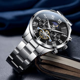 OLEVS 3640 Chronograph Watches for Men Waterproof Business Dress Analog Quartz Luxury Moon Phase Stainless Steel Roman Numeral Luminous Casual Mens Wrist Watches Reloj Para Hombre