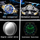 OLEVS 6715 Automatic Watches for Men Skeleton Self Winding Mechanical Fashion Dress Chronograph Moon Phase Stainless Steel Waterproof Luminous Mens Wrist Watches Gift Reloj Para Hombre