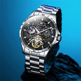 OLEVS 6689 Automatic Watches for Mens Starry Sky Skeleton Tourbillon Self Winding Mechanical Moon Phase Luminous Waterproof Luxury Dress Mens Wrist Watches Gifts Reloj Para Hombre Black/Blue/Green