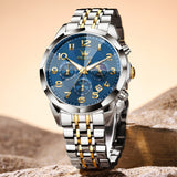OLEVS 3676 Chronograph Watches for Men Business Dress Analog Quartz Gold Plated Stainless Steel Moon Phase Waterproof Luminous Date Luxury Mens Wrist Watches Reloj Para Hombre