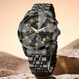 OLEVS 3676 Chronograph Watches for Men Business Dress Analog Quartz Gold Plated Stainless Steel Moon Phase Waterproof Luminous Date Luxury Mens Wrist Watches Reloj Para Hombre