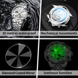 OLEVS 6620 Automatic Watches for Men Self Winding Mechanical Skeleton Luxury Dress Chronograph Gold Plated Stainless Steel Calendar Moon Phase Waterproof Luminous Mens Wrist Watches Reloj Para Hombre