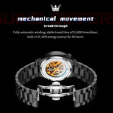 OLEVS 6722 Skeleton Watches for Men Luxury Dress Automatic Self Winding Mechanical Gold Plated Stainless Steel Waterproof Luminous Business Men Wrist Watch Reloj Para Hombre