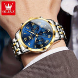 OLEVS Men Watch 5529 Stainless Steel Chronograph Roman Numerals Moon Phases Analog Quartz Dress Watch for Men