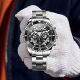 OLEVS 6715 Automatic Watches for Men Skeleton Self Winding Mechanical Fashion Dress Chronograph Moon Phase Stainless Steel Waterproof Luminous Mens Wrist Watches Gift Reloj Para Hombre