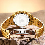 OLEVS 3676 Chronograph Watches for Men Business Dress Analog Quartz Gold Plated Stainless Steel Moon Phase Waterproof Luminous Date Luxury Mens Wrist Watches Reloj Para Hombre