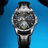 OLEVS 6689 Automatic Watches for Mens Starry Sky Skeleton Tourbillon Self Winding Mechanical Moon Phase Luminous Waterproof Luxury Dress Mens Wrist Watches Gifts Reloj Para Hombre Black/Blue/Green