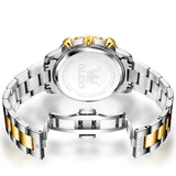 OLEVS 3678 Watches for Men Luxury Dress Chronograph Analog Quartz Gold Plated Stainless Steel Moon Phase Waterproof Luminous Date Fashion Mens Wrist Watches Reloj Para Hombre