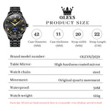 OLEVS 3638 Watches for Men Business Dress Waterproof Analog Quartz Stainless Steel Luminous Day Date Roman Numeral Classic Men Wrist Watches Reloj Para Hombre Black Dial