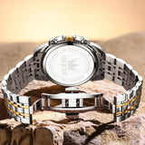 OLEVS 3676 Chronograph Watches for Men Business Dress Analog Quartz Gold Plated Stainless Steel Moon Phase Waterproof Luminous Date Luxury Mens Wrist Watches Reloj Para Hombre