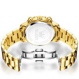 OLEVS 3678 Watches for Men Luxury Dress Chronograph Analog Quartz Gold Plated Stainless Steel Moon Phase Waterproof Luminous Date Fashion Mens Wrist Watches Reloj Para Hombre