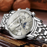 OLEVS 6633 Mens Watches Automatic Luxury Big Face Multi Calendar Stainless Steel Waterproof Luminous Wrist Watch for Men