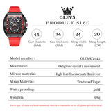 OLEVS 2942 Watches for Men Chronograph Waterproof Luxury Dress Quartz Silicon Strap Multifunction Moon Phase Calendar Luminous Men Wrist Watches Reloj Para Hombre Black/Red