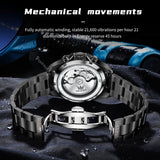 OLEVS 6715 Automatic Watches for Men Skeleton Self Winding Mechanical Fashion Dress Chronograph Moon Phase Stainless Steel Waterproof Luminous Mens Wrist Watches Gift Reloj Para Hombre