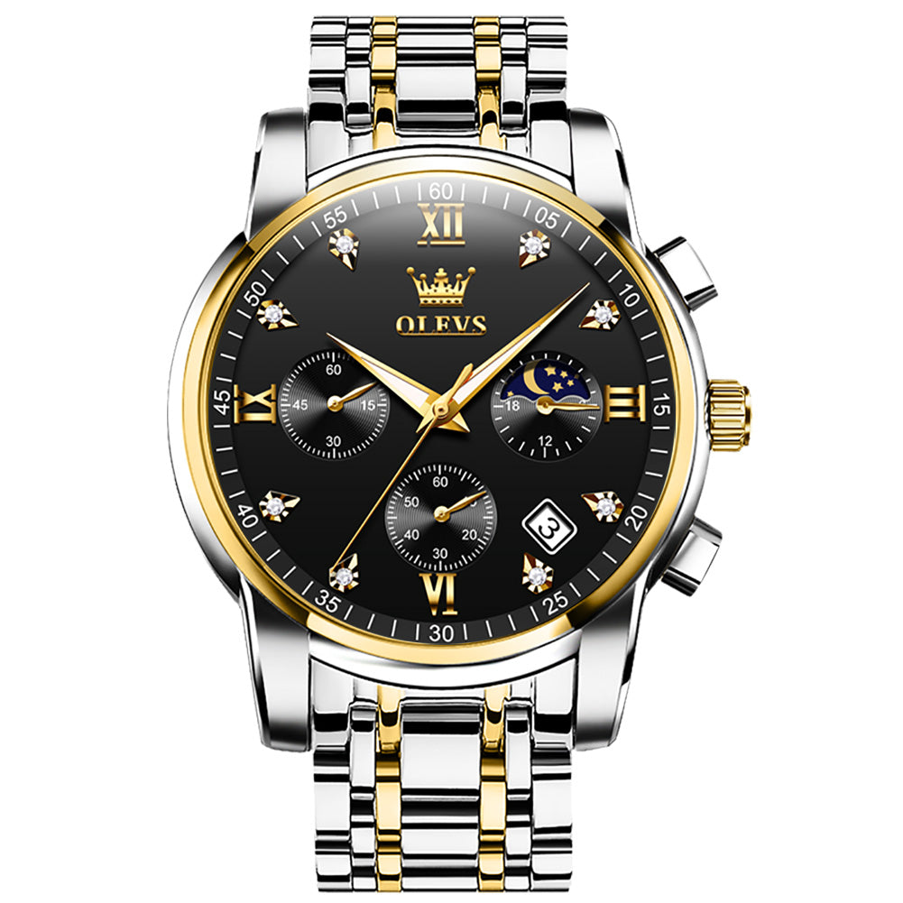 Two Tone Strap-Black Dial Gold Trim