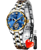 OLEVS 3202 Women Diamond Watches Automatic Mechanical Luxury Dress Ladies Rose Gold Sapphire Crystal Wrist Watch