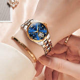 OLEVS 3202 Women Diamond Watches Automatic Mechanical Luxury Dress Ladies Rose Gold Sapphire Crystal Wrist Watch