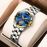 OLEVS 3202 Women Diamond Watches Automatic Mechanical Luxury Dress Ladies Rose Gold Sapphire Crystal Wrist Watch