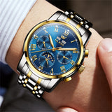 Two Tone Strap-Blue Dial Gold Trim