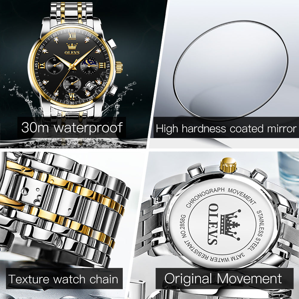 Two Tone Strap-Black Dial Gold Trim