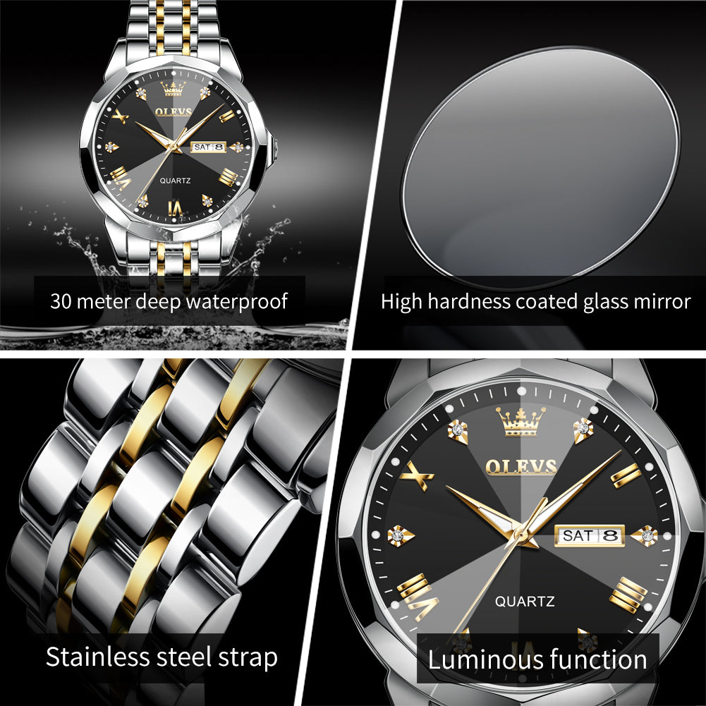 Two Tone Strap-Black Dial Silver Trim