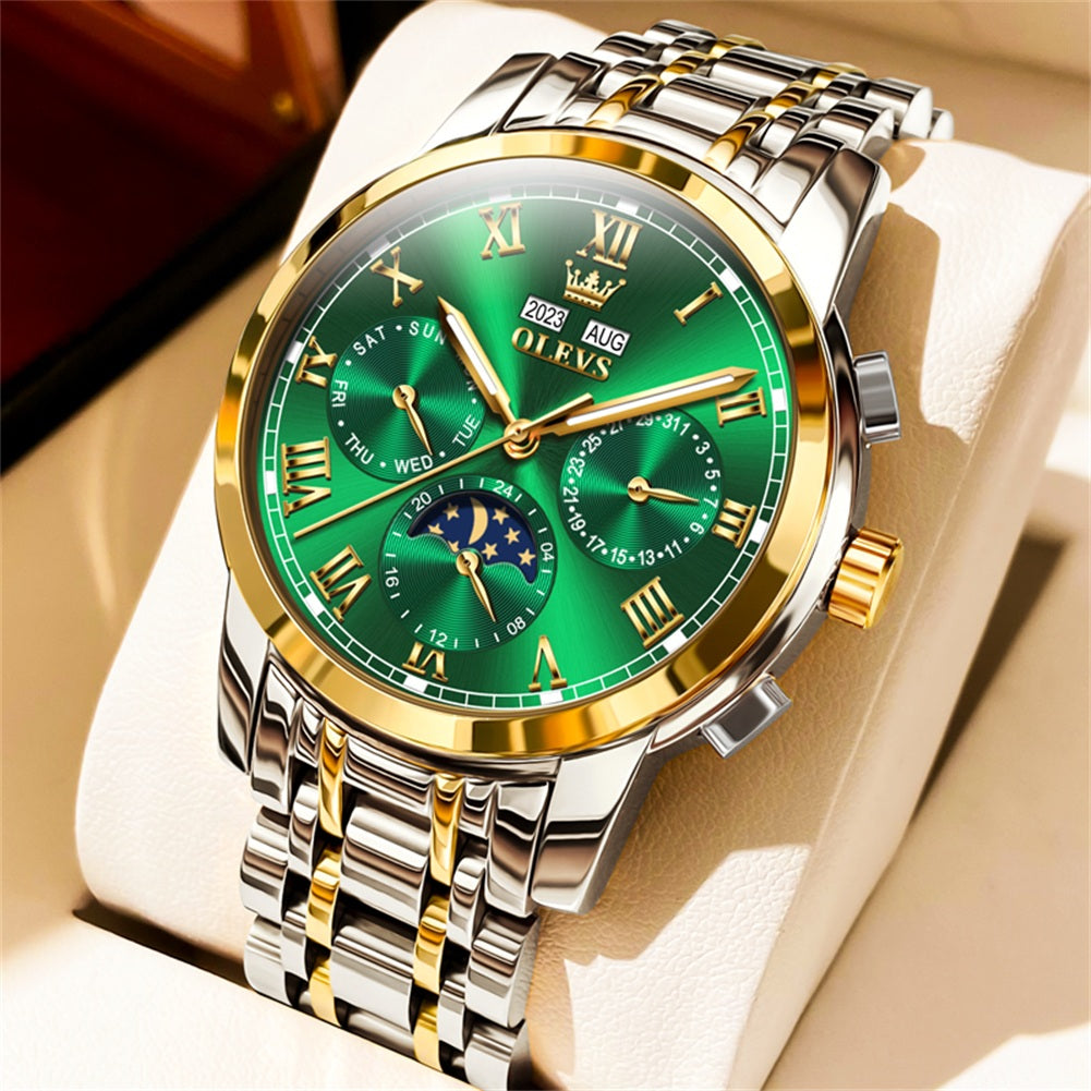 Two Tone Strap-Green Dial Gold Trim
