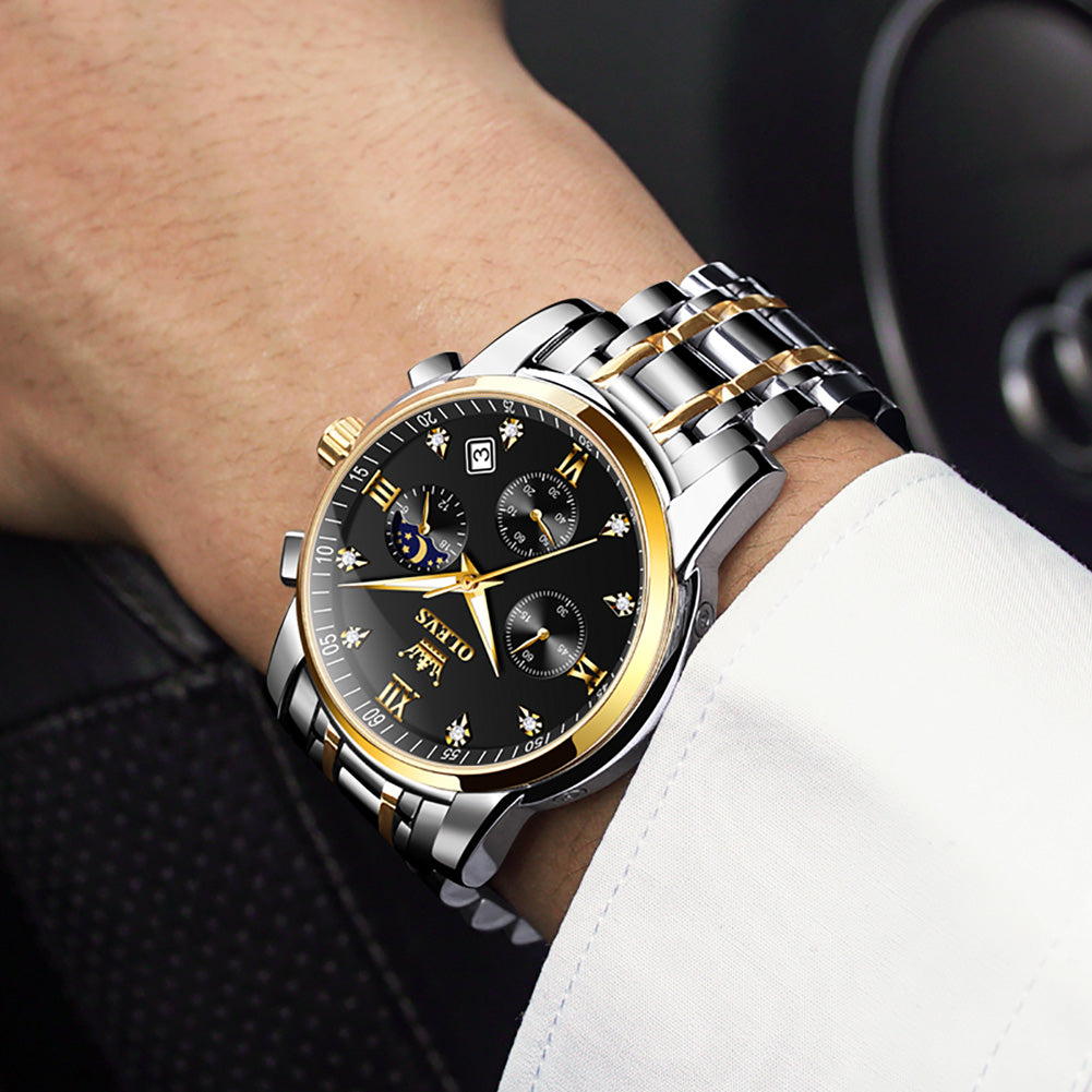 Two Tone Strap-Black Dial Gold Trim