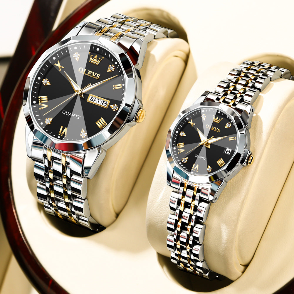 Two Tone Strap-Black Dial Silver Trim