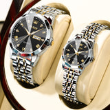 Two Tone Strap-Black Dial Silver Trim