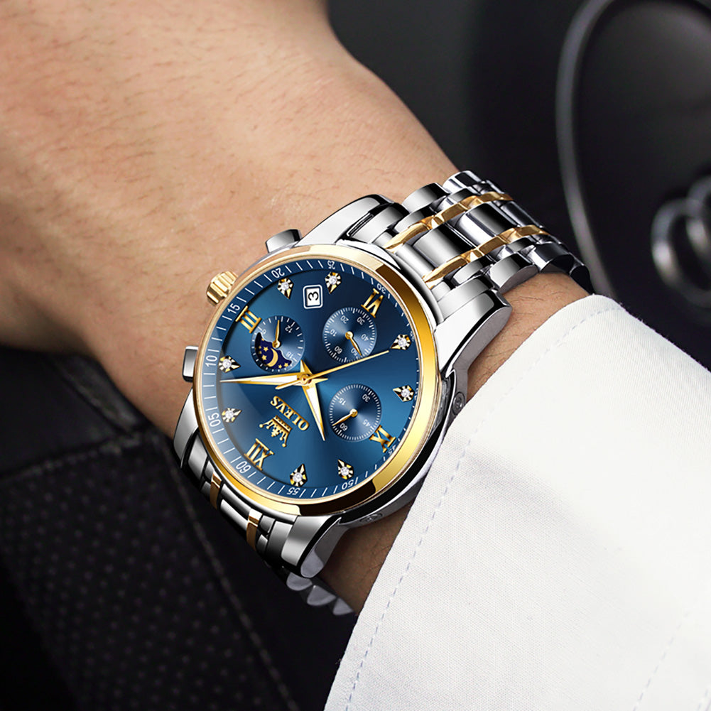 Two Tone Strap-Blue Dial Gold Trim