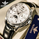 OUPINKE 3189 100% Original Automatic Watches for Mens Self Winding Leather Strap Dress Reloj Male Adult Wristwatch