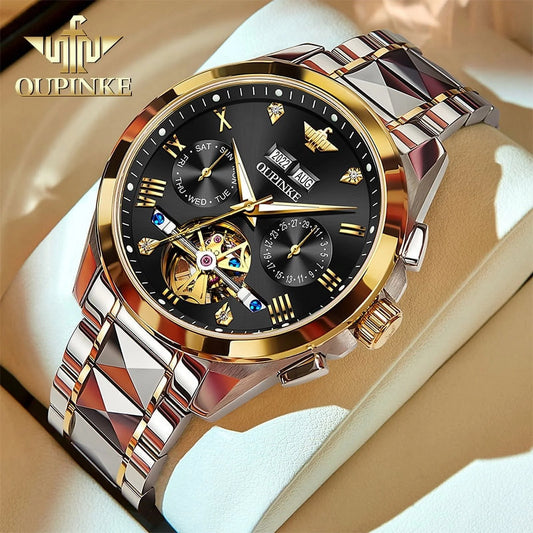 OUPINKE 3186Self Winding Black Watches for Men Luxury Business Dress Mens Watch Reloj Para Hombre
