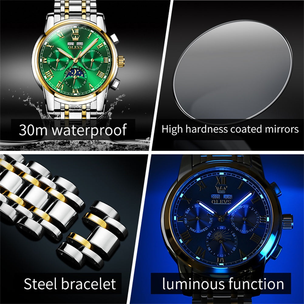 Two Tone Strap-Green Dial Gold Trim