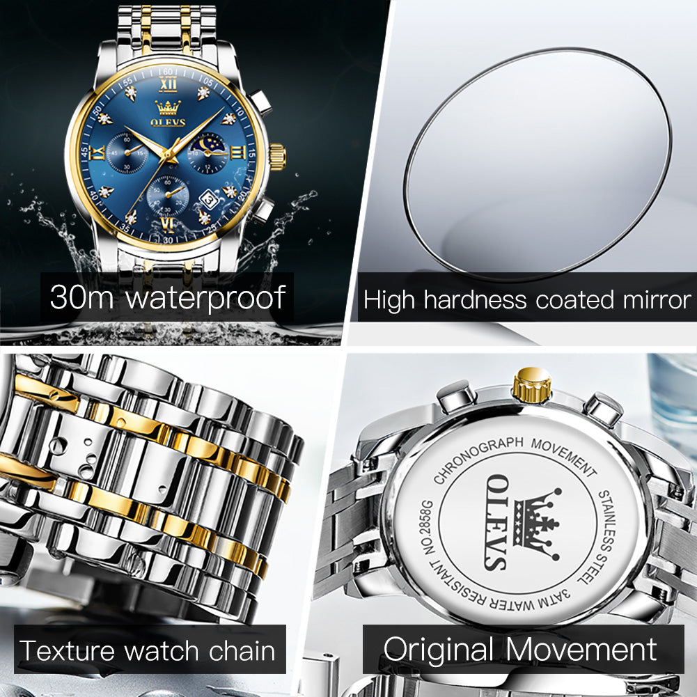 Two Tone Strap-Blue Dial Gold Trim