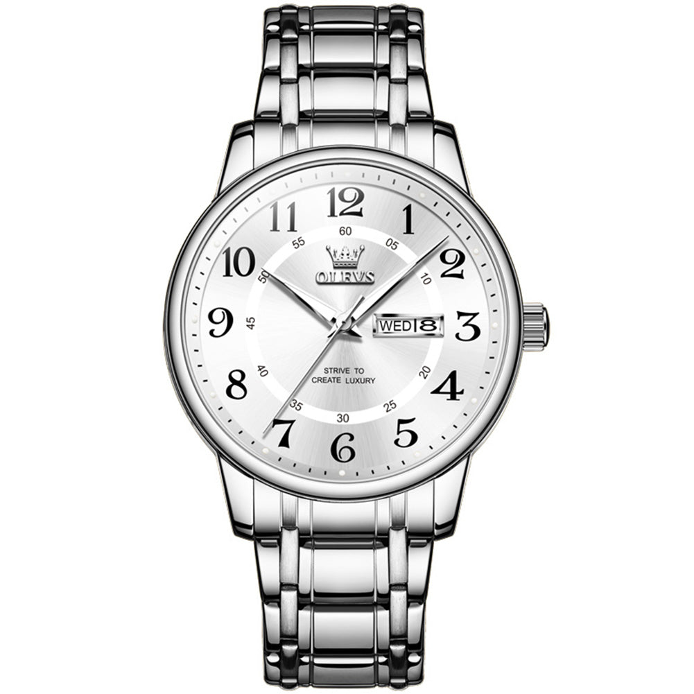 OLEVS メンズ 腕時計 2891 高品質 クオーツ ファッション 時計 ステンレス ウォッチ シルバーG × ホワイト - アナログ（クォーツ式）