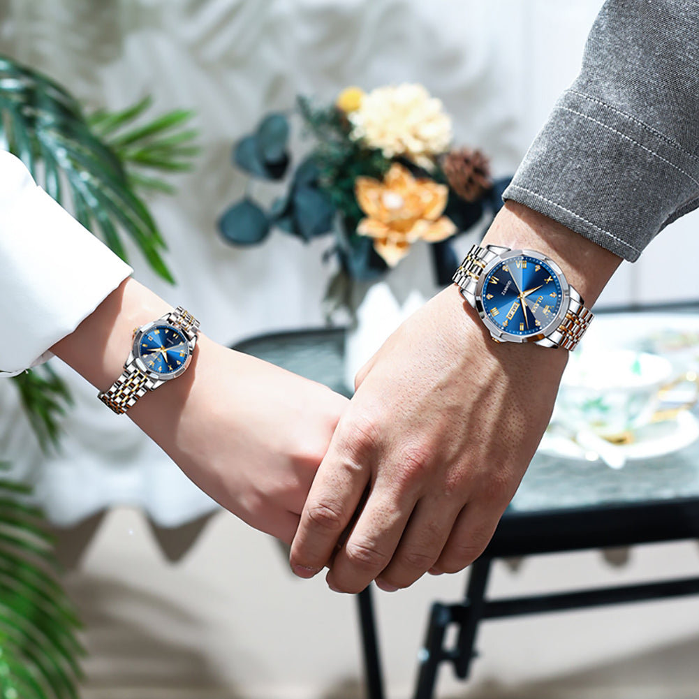 Two Tone Strap-Blue Dial Silver Trim