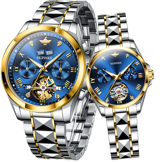 OLEVS 3186+3202 Couple Pair Watches Set Automatic Mechanical Self Winding Dress Matching Watch for His and Hers Valentines Day Gifts