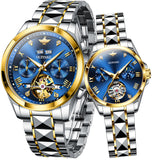 OLEVS 3186+3202 Couple Pair Watches Set Automatic Mechanical Self Winding Dress Matching Watch for His and Hers Valentines Day Gifts