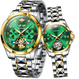 OLEVS 3186+3202 Couple Pair Watches Set Automatic Mechanical Self Winding Dress Matching Watch for His and Hers Valentines Day Gifts