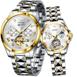 OLEVS 3186+3202 Couple Pair Watches Set Automatic Mechanical Self Winding Dress Matching Watch for His and Hers Valentines Day Gifts