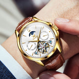 Brown Strap-White Dial Gold Trim