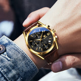 Brown Strap-Black Dial Gold Trim