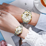 OLEVS 3186+3202 Couple Pair Watches Set Automatic Mechanical Self Winding Dress Matching Watch for His and Hers Valentines Day Gifts
