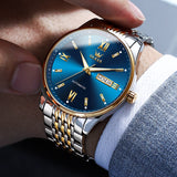 Two Tone Strap-Blue Dial Gold Trim