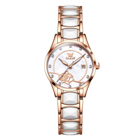 Rose Strap-White Dial Rose gold Trim