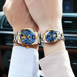 OLEVS 3186+3202 Couple Pair Watches Set Automatic Mechanical Self Winding Dress Matching Watch for His and Hers Valentines Day Gifts