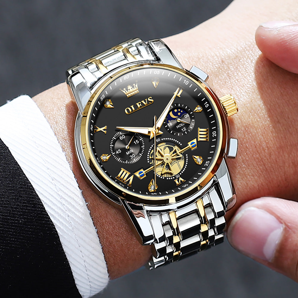 Two Tone Strap-Black Dial Gold Trim