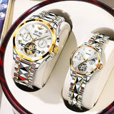 OLEVS 3186+3202 Couple Pair Watches Set Automatic Mechanical Self Winding Dress Matching Watch for His and Hers Valentines Day Gifts